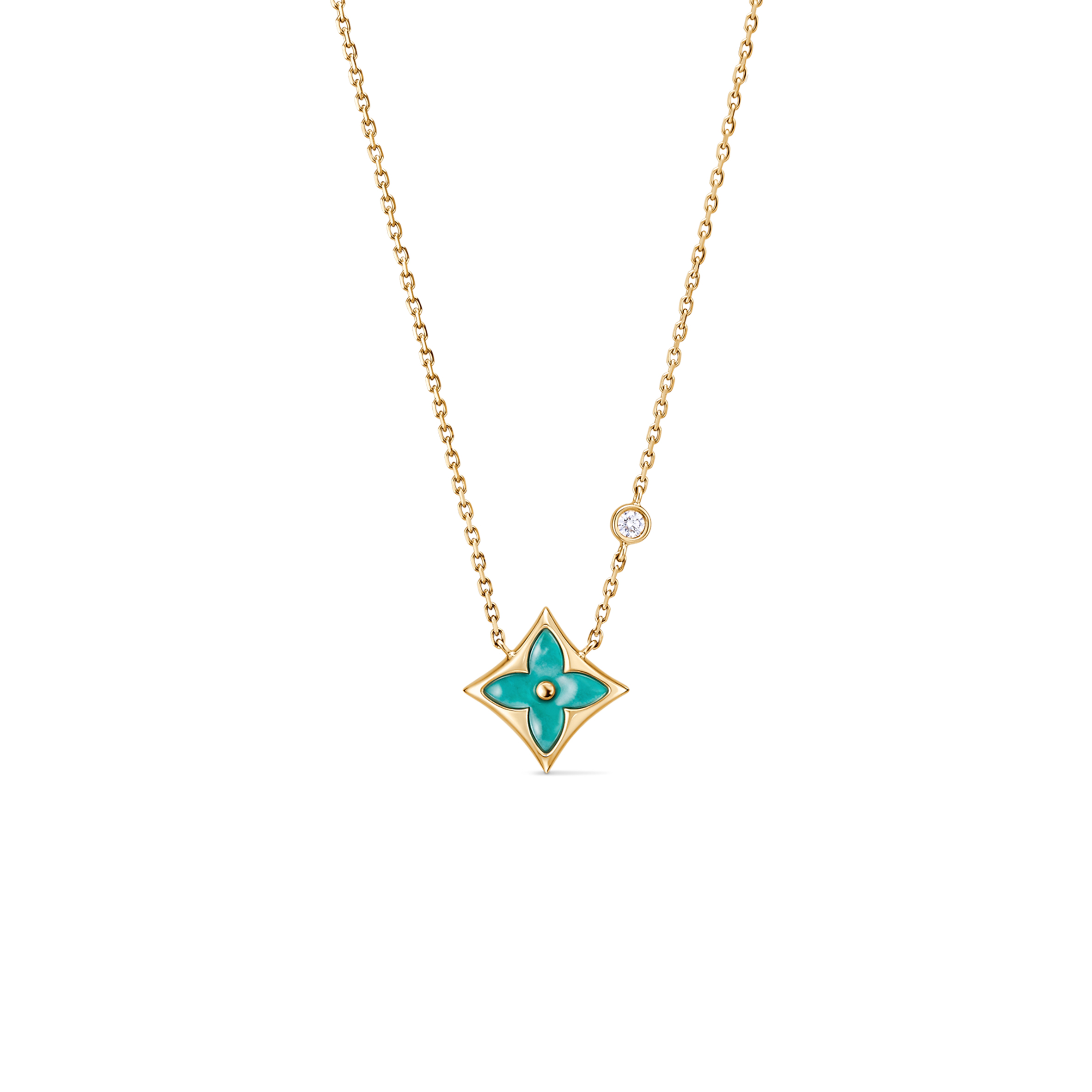 l**is v*t*n color blossom bb star pendant, yellow gold, amazonite and Di*m*nd q03276